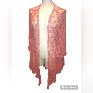 Blue Rain 3/4 Bell Sleeve Lace Kimono Light Coral Pink Size Large